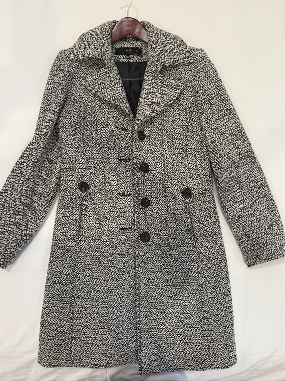 giacca Black & White Tweed Pea Coat - Women